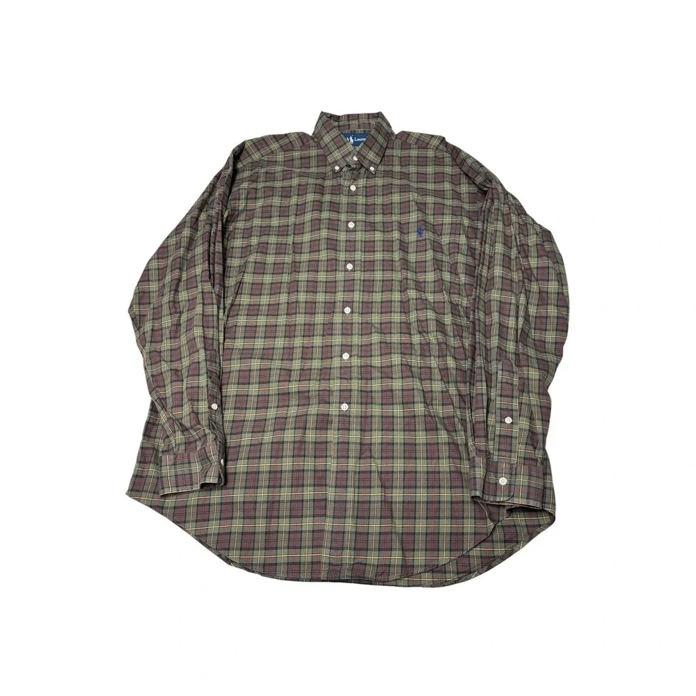 Polo Ralph Lauren Classic Fit Plaid Button Down Shirt Mens Large Green Maroon